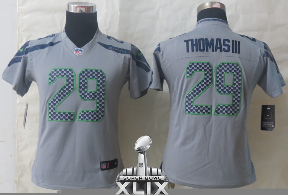Nike Seahawks 29 Thomas III Grey Women Limited 2015 Super Bowl XLIX Jerseys