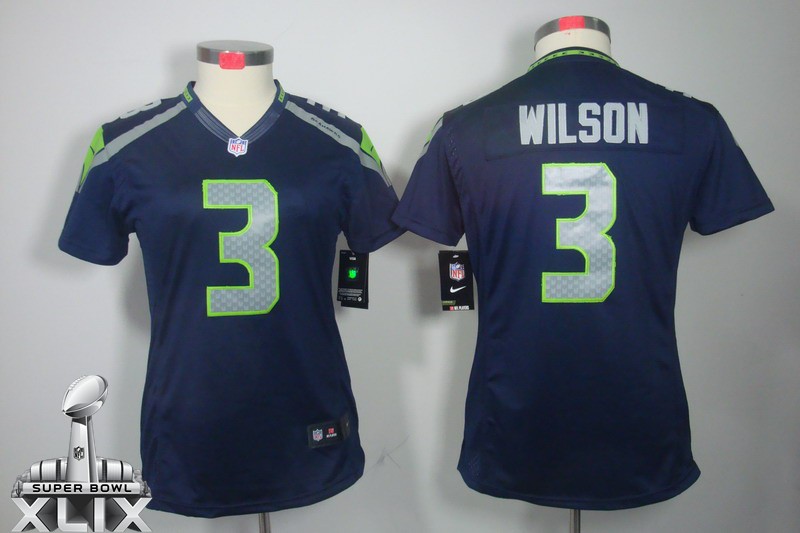 Nike Seahawks 3 Wilson Blue Women Limited 2015 Super Bowl XLIX Jerseys