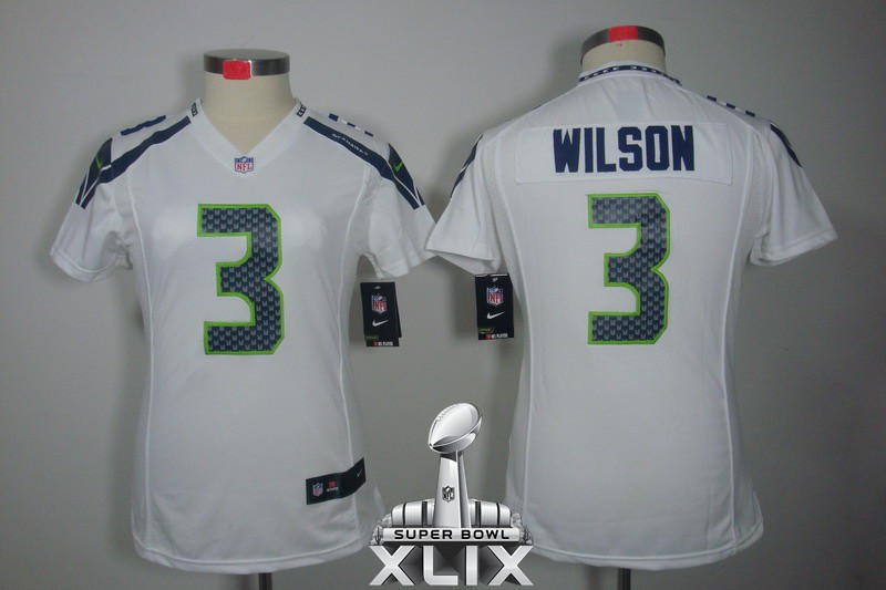 Nike Seahawks 3 Wilson White Women Limited 2015 Super Bowl XLIX Jerseys