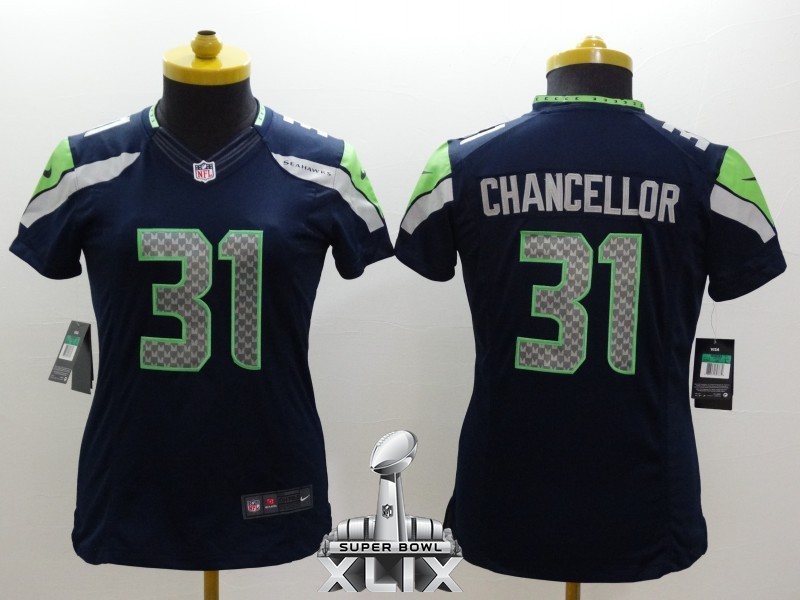Nike Seahawks 31 Chancellor Blue Women Limited 2015 Super Bowl XLIX Jerseys