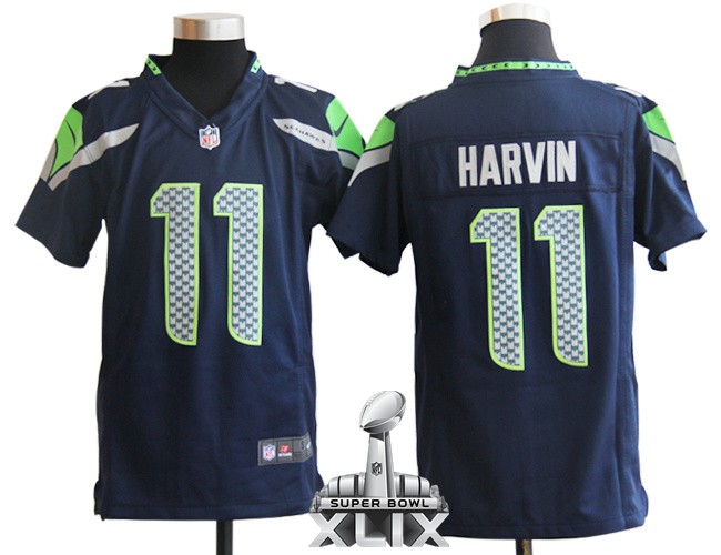 Nike Seahawks 11 Harvin Blue Youth Game 2015 Super Bowl XLIX Jerseys