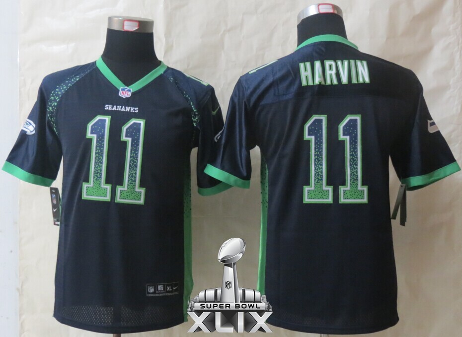 Nike Seahawks 11 Harvin Drift Fashion Blue Youth 2015 Super Bowl XLIX Jerseys