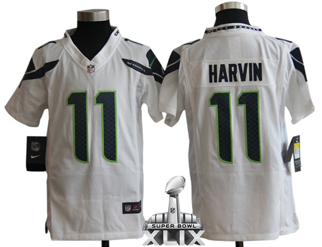 Nike Seahawks 11 Harvin White Youth Game 2015 Super Bowl XLIX Jerseys