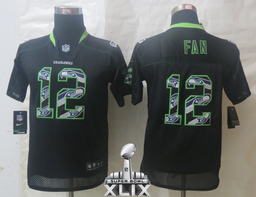 Nike Seahawks 12 Fan Lights Out Black Stitched Youth 2015 Super Bowl XLIX Jerseys