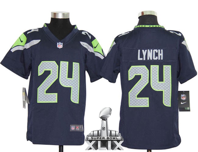 Nike Seahawks 24 Lynch Blue Youth Game 2015 Super Bowl XLIX Jerseys