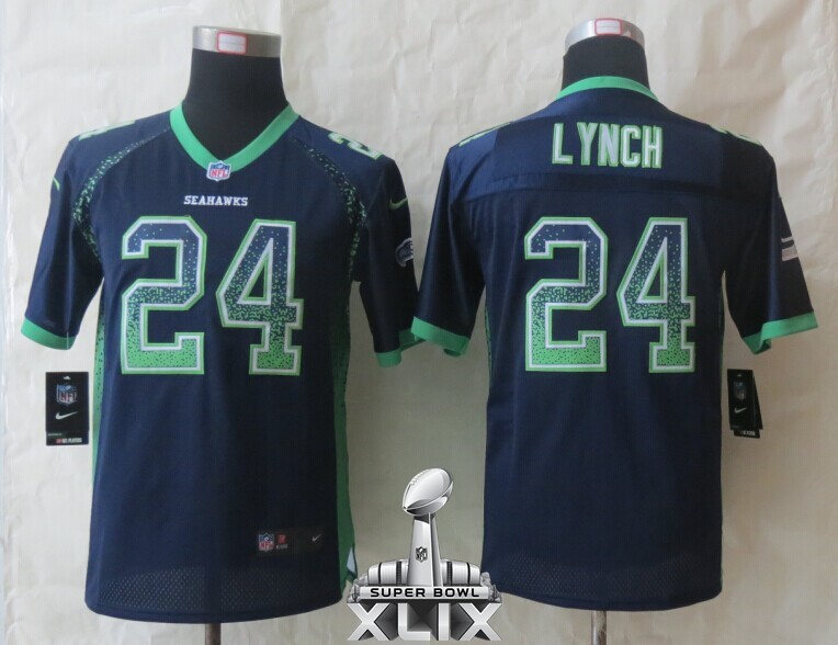 Nike Seahawks 24 Lynch Drift Fashion Blue Youth 2015 Super Bowl XLIX Jerseys
