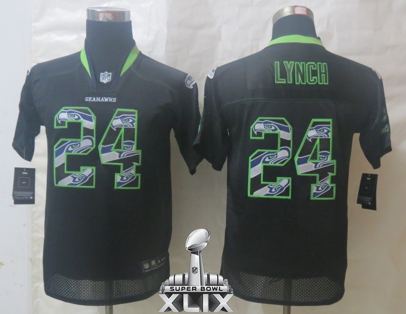 Nike Seahawks 24 Lynch Lights Out Black Stitched Youth 2015 Super Bowl XLIX Jerseys
