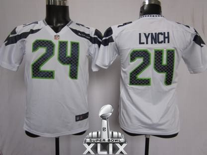 Nike Seahawks 24 Lynch White Youth Game 2015 Super Bowl XLIX Jerseys