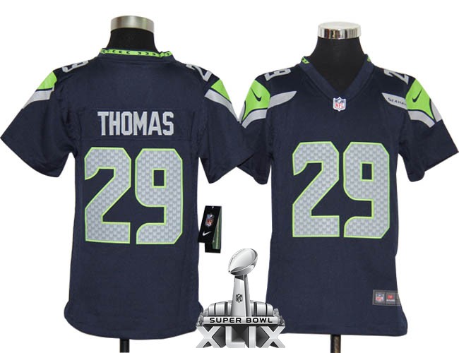 Nike Seahawks 29 Thomas Blue Youth Game 2015 Super Bowl XLIX Jerseys - Click Image to Close
