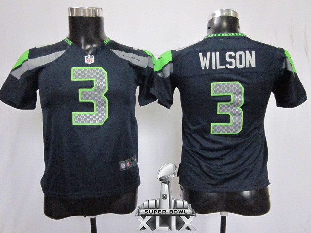 Nike Seahawks 3 Wilson Blue Youth Game 2015 Super Bowl XLIX Jerseys