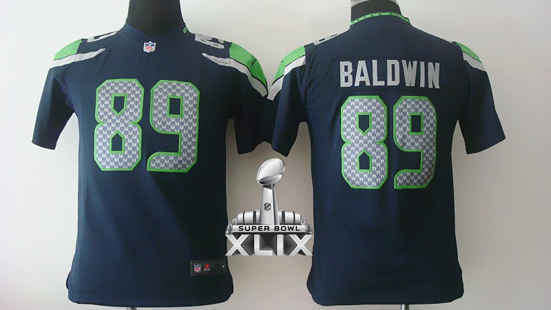 Nike Seahawks 89 Baldwin Blue Youth Game 2015 Super Bowl XLIX Jerseys