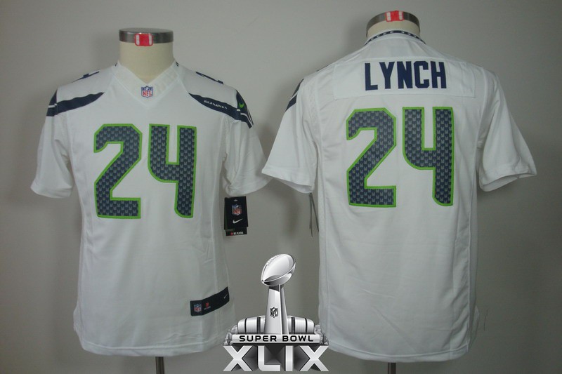 Nike Seahawks 24 Lynch White Youth Limited 2015 Super Bowl XLIX Jerseys