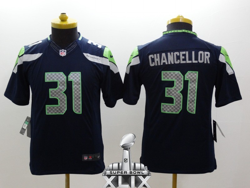 Nike Seahawks 31 Chancellor Blue Youth Limited 2015 Super Bowl XLIX Jerseys - Click Image to Close