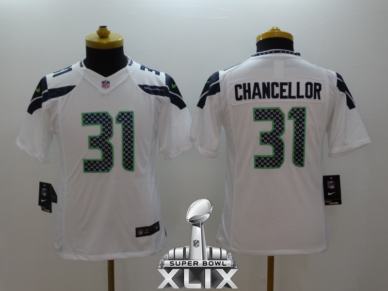 Nike Seahawks 31 Chancellor White Youth Limited 2015 Super Bowl XLIX Jerseys