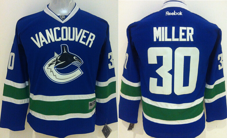 Canucks 30 Miller Blue Youth Jersey - Click Image to Close