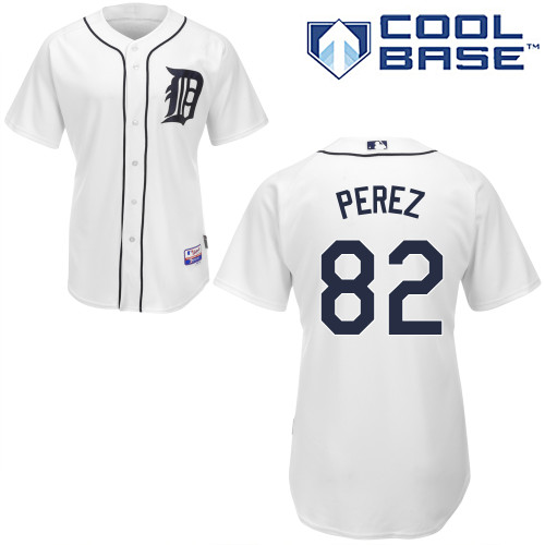 Tigers 82 Arvicent Perez White Cool Base Jerseys - Click Image to Close