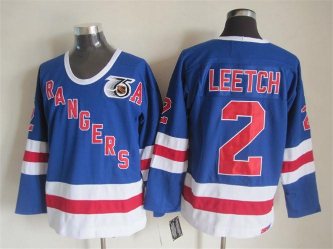 Rangers 2 Leetch Blue 75th Anniversary CCM Jerseys - Click Image to Close