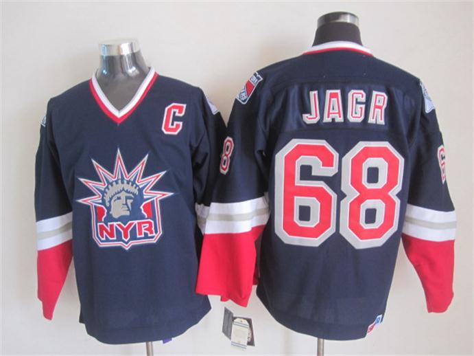 Rangers 68 Jagr Navy Blue Statue of Liberty Throwback Jerseys - Click Image to Close