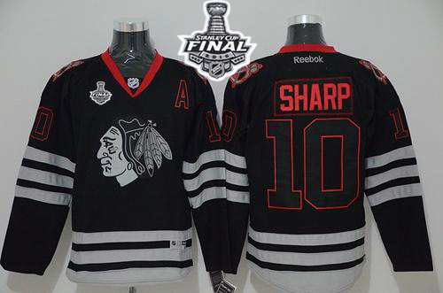 Blackhawks 10 Patrick Sharp Black Ice 2015 Stanley Cup Jersey