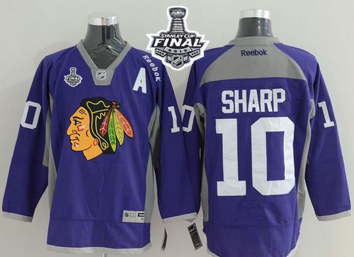Blackhawks 10 Patrick Sharp Purple Practice 2015 Stanley Cup Jersey
