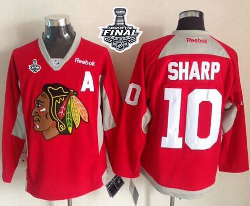 Blackhawks 10 Patrick Sharp Red Practice 2015 Stanley Cup Jersey - Click Image to Close