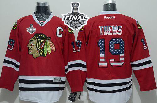 Blackhawks 19 Jonathan Toews Red USA Flag 2015 Stanley Cup Jersey