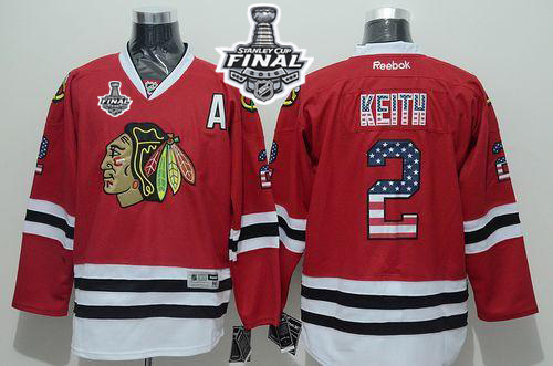 Blackhawks 2 Duncan Keith Red USA Flag 2015 Stanley Cup Jersey