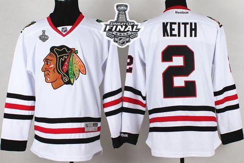 Blackhawks 2 Duncan Keith White 2015 Stanley Cup Jersey