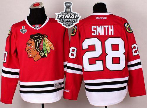Blackhawks 28 Ben Smith Red 2015 Stanley Cup Jersey - Click Image to Close