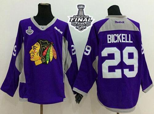 Blackhawks 29 Bryan Bickell Purple Practice 2015 Stanley Cup Jersey - Click Image to Close