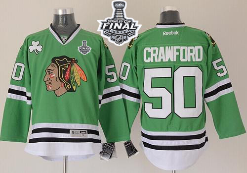 Blackhawks 50 Corey Crawford Green 2015 Stanley Cup Jersey - Click Image to Close