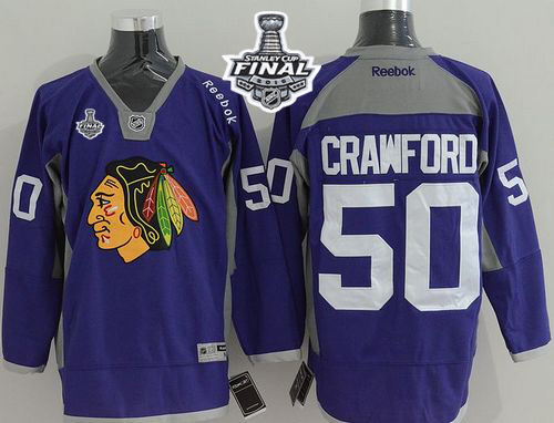 Blackhawks 50 Corey Crawford Purple Practice 2015 Stanley Cup Jersey