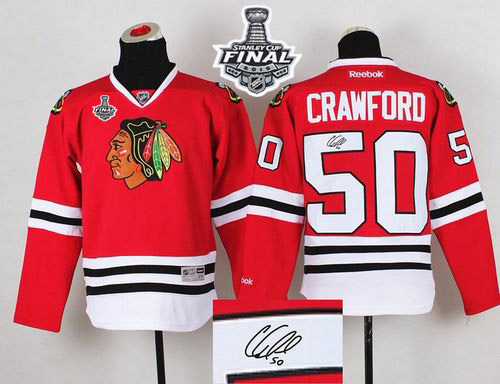 Blackhawks 50 Corey Crawford Red Signature Edition 2015 Stanley Cup Jersey - Click Image to Close