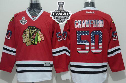 Blackhawks 50 Corey Crawford Red USA Flag 2015 Stanley Cup Jersey