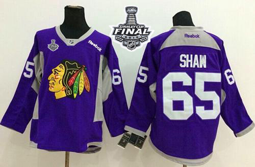 Blackhawks 65 Andrew Shaw Purple Practice 2015 Stanley Cup Jersey - Click Image to Close