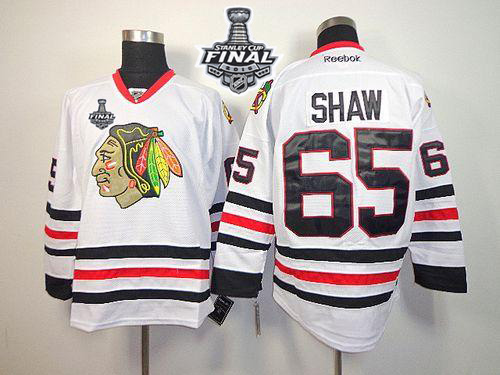 Blackhawks 65 Andrew Shaw White 2015 Stanley Cup Jersey - Click Image to Close