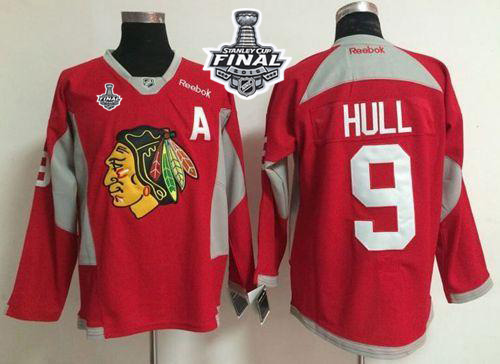 Blackhawks 9 Bobby Hull Red Practice 2015 Stanley Cup Jersey