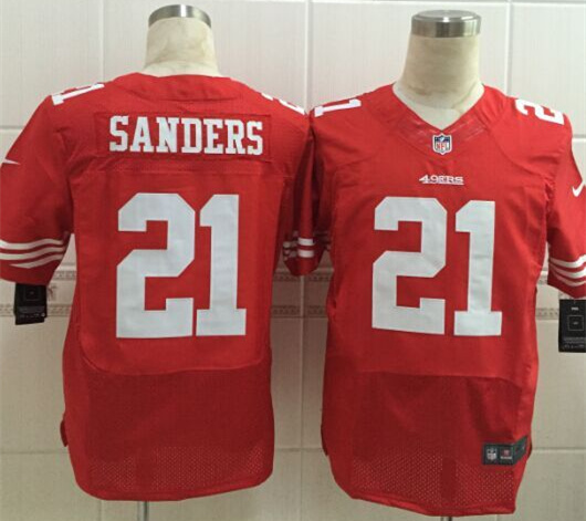 Nike 49ers 21 Deion Sanders Red Elite Jersey
