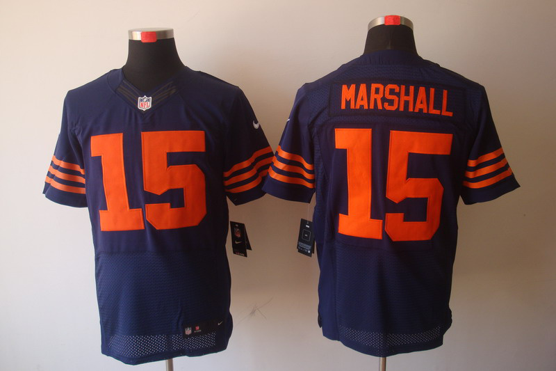 Nike Bears 15 Marshall Blue Orange number Elite Big Size Jersey