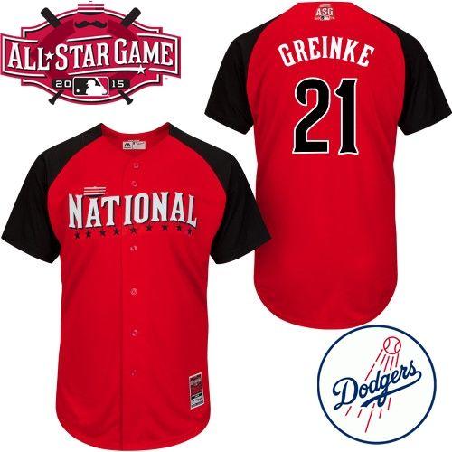 National League Dodgers 21 Greinke Red 2015 All Star Jersey