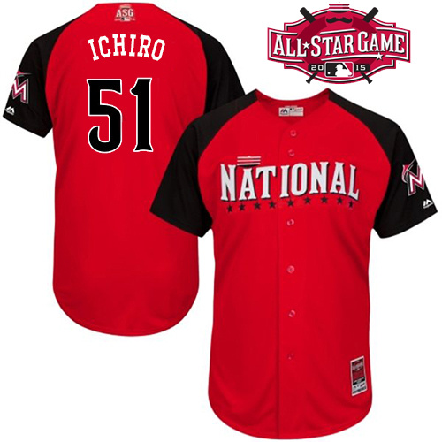 National League Marlins 51 Ichiro Red 2015 All Star Jersey