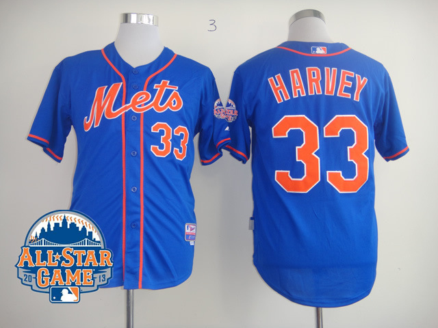Mets 33 Harvey Blue With 2013 All Star Patch Cool Base Jersey