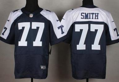 Nike Cowboys 77 Tyron Smith Blue Thanksgiving Elite Jersey