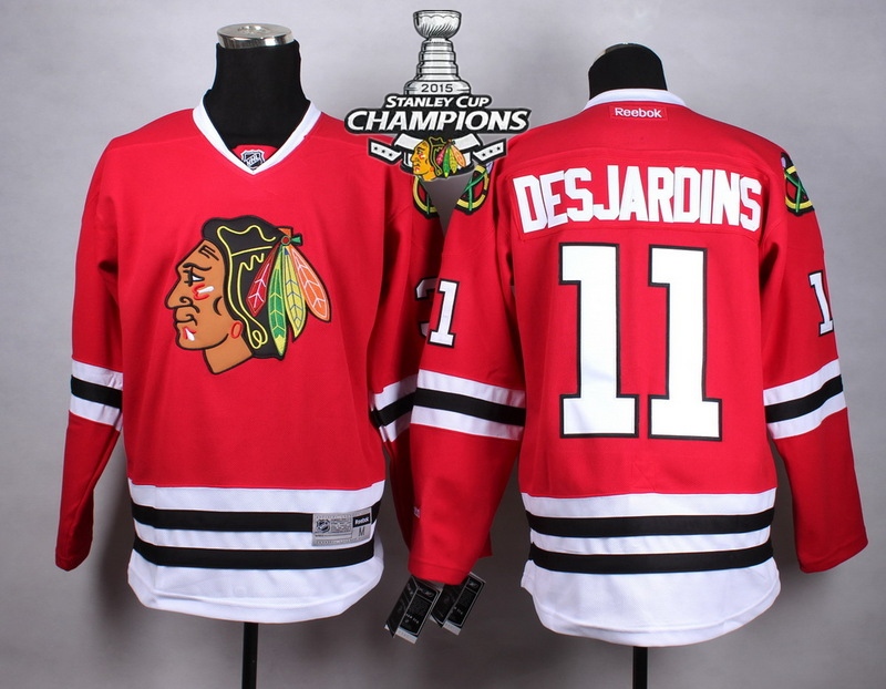 Blackhawks 11 Desjardins Red 2015 Stanley Cup Champions Jersey