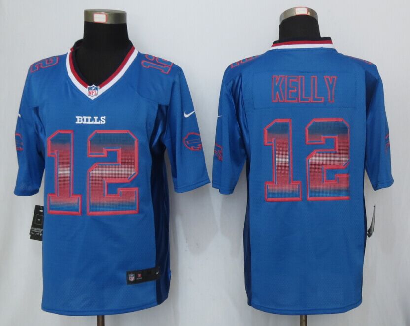Nike Bills 12 Jim Kelly Blue Pro Line Fashion Strobe Jersey