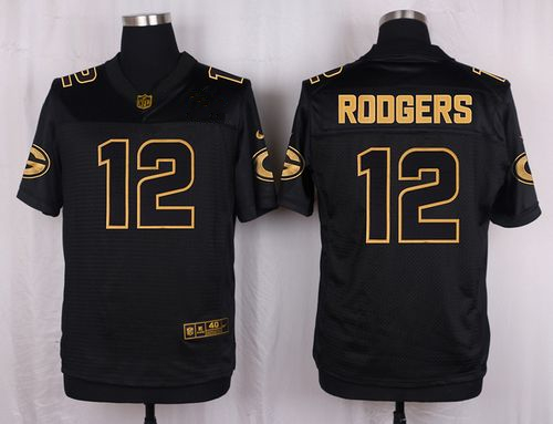 Nike Packers 12 Aaron Rodgers Pro Line Black Gold Collection Elite Jersey