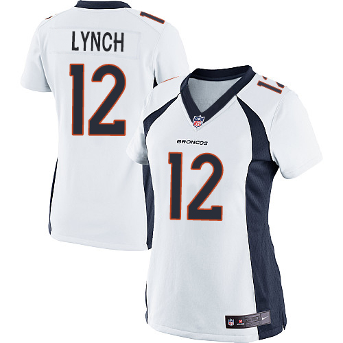 Nike Broncos 12 Paxton Lynch White Women Game Jersey - Click Image to Close
