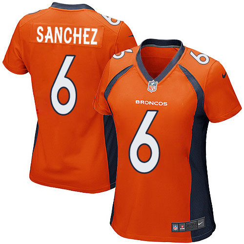 Nike Broncos 6 Mark Sanchez Orange Women Game Jersey