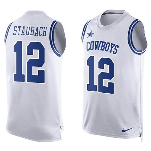 Nike Cowboys 12 Roger Staubach White Player Name & Number Tank Top