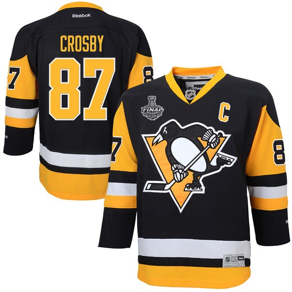 Penguins 87 Sydney Crosby Black Youth 2016 Stanley Cup Final Bound Reebok Jersey